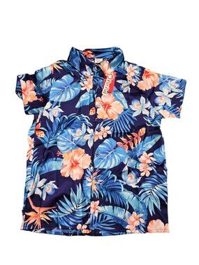 NWT | PatPat Boy’s Tropical Floral Hibiscus Palm Leaf Button Up Shirt | 8-9Y